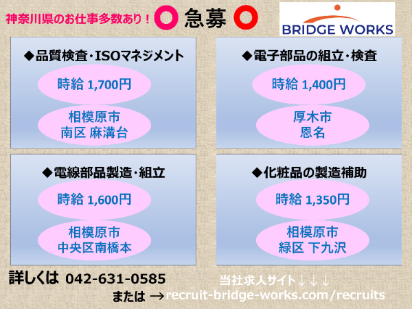 製造業のお仕事!新年度からのお仕事はこれ!