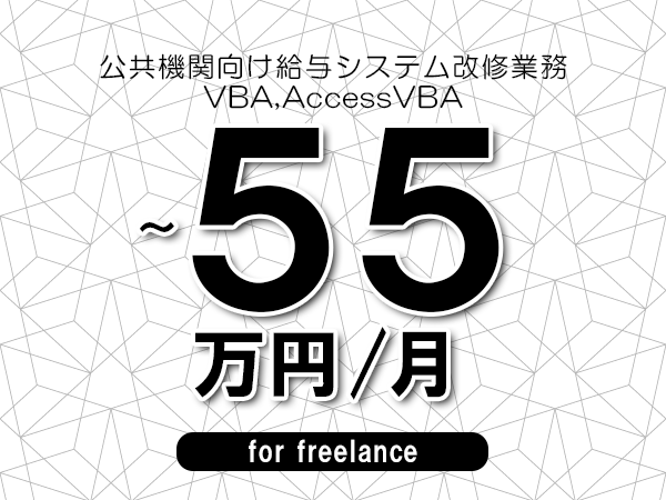 【45～55万円／フリーランス】＜VBA,AccessVBA/公共機関向け給与システム改修業務＞◆完全週休2日制　◆年間休日120日以上　◆出張費用別途支給