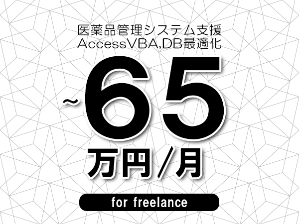 【55～65万円／フリーランス】＜AccessVBA,DB最適化/医薬品管理システム支援＞◆完全週休2日制　◆年間休日120日以上　◆出張費用別途支給