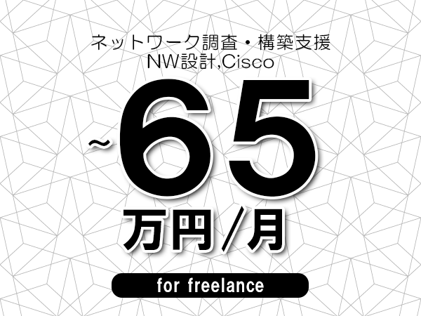 【55～65万円／フリーランス】＜NW設計,Cisco/ネットワーク調査・構築支援＞◆完全週休2日制　◆年間休日120日以上　◆出張費用別途支給