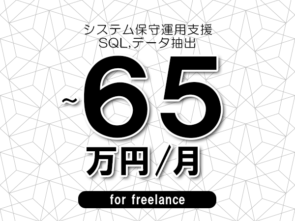【55～65万円／フリーランス】＜SQL,データ抽出/システム保守運用支援＞◆完全週休2日制　◆年間休日120日以上　◆出張費用別途支給