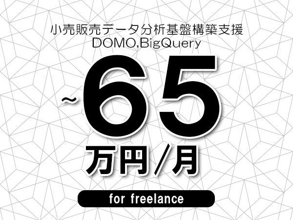 【55～65万円／フリーランス】＜DOMO,BigQuery/小売販売データ分析基盤構築支援＞◆完全週休2日制　◆年間休日120日以上　◆出張費用別途支給