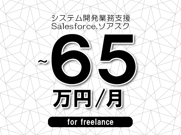 【50～65万円／フリーランス】＜Salesforce,ソアスク/システム開発業務支援＞◆完全週休2日制　◆年間休日120日以上　◆出張費用別途支給