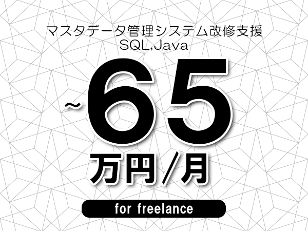 【55～65万円／フリーランス】＜SQL,Java/マスタデータ管理システム改修支援＞◆完全週休2日制　◆年間休日120日以上　◆出張費用別途支給