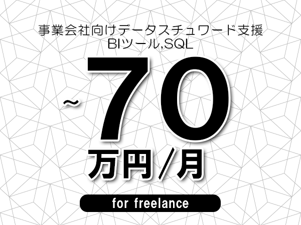 【55～70万円／フリーランス】＜BIツール,SQL/事業会社向けデータスチュワード支援＞◆完全週休2日制　◆年間休日120日以上　◆出張費用別途支給