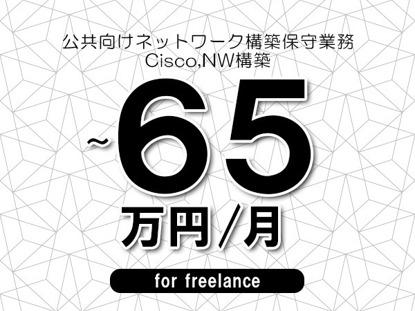 【55～65万円／フリーランス】＜Cisco,NW構築/公共向けネットワーク構築保守業務＞◆完全週休2日制　◆リモート併用相談可　◆年間休日120日以上　◆出張費用別途支給