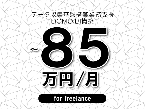【75～85万円／フリーランス】＜DOMO,BI構築/データ収集基盤構築業務支援＞◆完全週休2日制　◆年間休日120日以上　◆出張費用別途支給