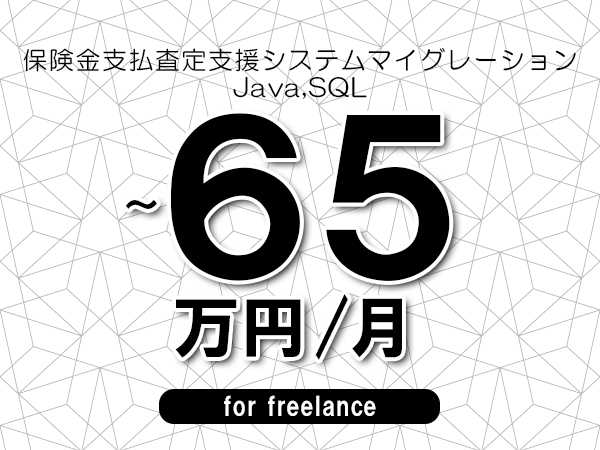 【60～65万円／フリーランス】＜Java,SQL/保険金支払査定支援システムマイグレーション＞◆完全週休2日制　◆リモート併用環境　◆年間休日120日以上　◆出張費用別途支給