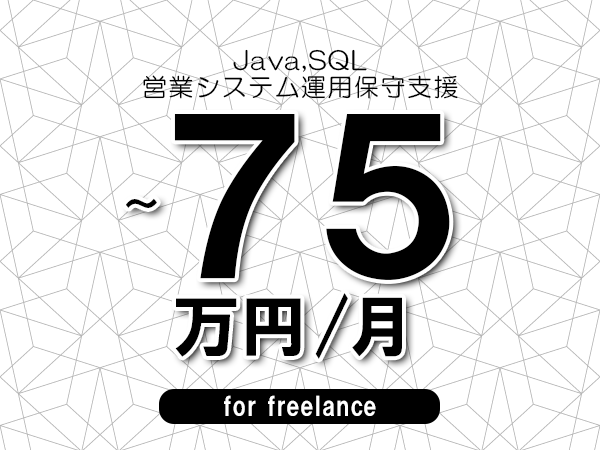 【 65~75万円/フリーランス】<Java,SQL│営業システム運用保守支援>◆完全週休2日制 ◆年間休日120日以上 ◆出張費用別途支給