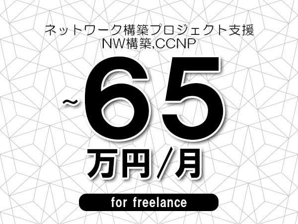 【55～65万円／フリーランス】＜NW構築,CCNP/ネットワーク構築プロジェクト支援＞◆完全週休2日制　◆年間休日120日以上　◆出張費用別途支給