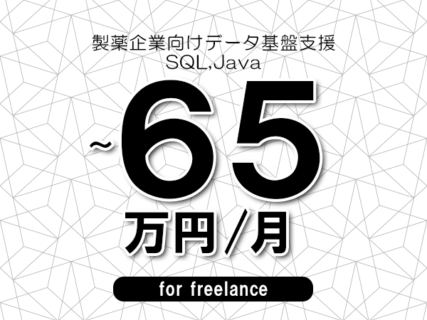 【55～65万円／フリーランス】＜SQL,Java/製薬企業向けデータ基盤支援＞◆完全週休2日制　◆年間休日120日以上　◆出張費用別途支給