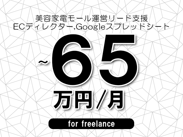 【45～65万円／フリーランス】＜ECディレクター,Googleスプレッドシート/美容家電モール運営リード支援＞◆完全週休2日制　◆年間休日120日以上　◆出張費用別途支給