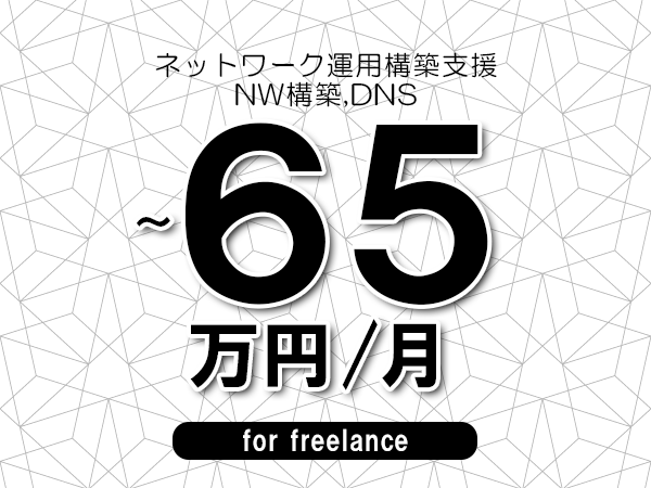 【55～65万円／フリーランス】＜NW構築,DNS/ネットワーク運用構築支援＞◆完全週休2日制　◆年間休日120日以上　◆出張費用別途支給