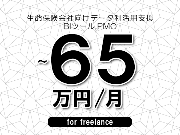 【55～65万円／フリーランス】＜BIツール,PMO/生命保険会社向けデータ利活用支援＞◆完全週休2日制　◆年間休日120日以上　◆出張費用別途支給