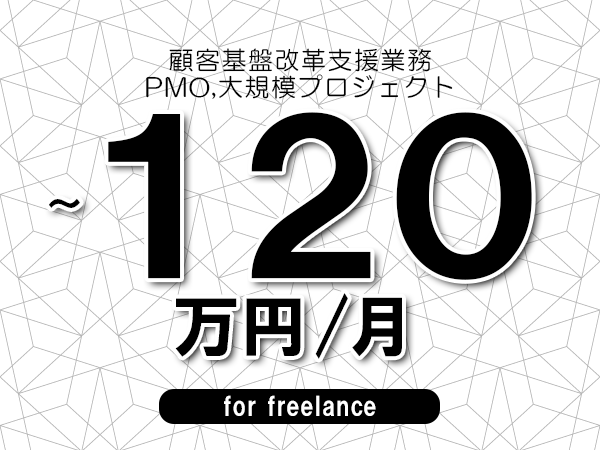 【100～120万円／フリーランス】＜PMO,大規模プロジェクト/顧客基盤改革支援業務＞◆完全週休2日制　◆年間休日120日以上　◆出張費用別途支給