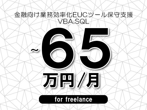 【50～65万円／フリーランス】＜VBA,SQL/金融向け業務効率化EUCツール保守支援＞◆完全週休2日制　◆年間休日120日以上　◆出張費用別途支給