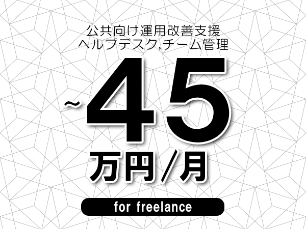【40～45万円／フリーランス】＜ヘルプデスク,チーム管理/公共向け運用改善支援＞◆完全週休2日制　◆年間休日120日以上　◆出張費用別途支給