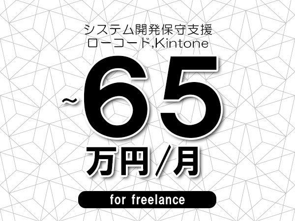 【50～65万円／フリーランス】＜ローコード,Kintone/システム開発保守支援＞◆完全週休2日制　◆年間休日120日以上　◆出張費用別途支給