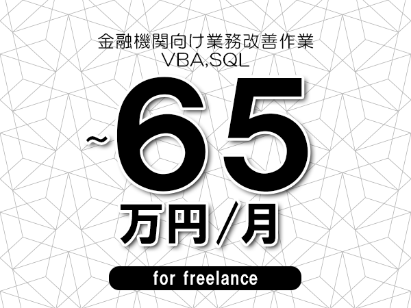 【55～65万円／フリーランス】＜VBA,SQL/金融機関向け業務改善作業＞◆完全週休2日制　◆年間休日120日以上　◆出張費用別途支給