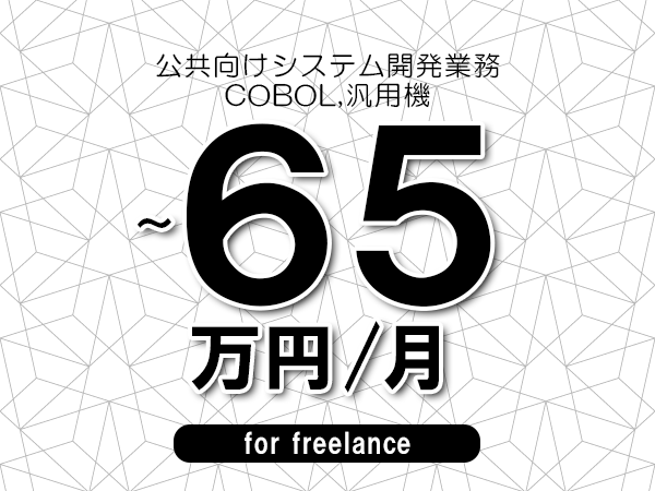 【55～65万円／フリーランス】＜COBOL,汎用機/公共向けシステム開発業務＞◆完全週休2日制　◆年間休日120日以上　◆出張費用別途支給