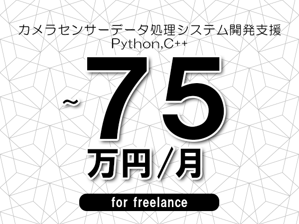 【65～75万円／フリーランス】＜Python,C++/カメラセンサーデータ処理システム開発支援＞◆完全週休2日制　◆年間休日120日以上　◆出張費用別途支給