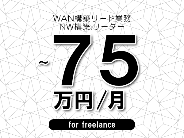 【65～75万円／フリーランス】＜NW構築,リーダー/WAN構築リード業務＞◆完全週休2日制　◆年間休日120日以上　◆出張費用別途支給