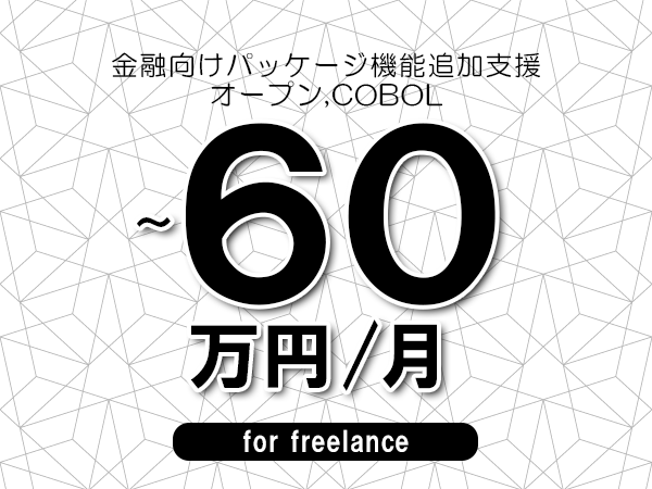 【50～60万円／フリーランス】＜オープン,COBOL/金融向けパッケージ機能追加支援＞◆完全週休2日制　◆リモート併用相談可　◆年間休日120日以上　◆出張費用別途支給
