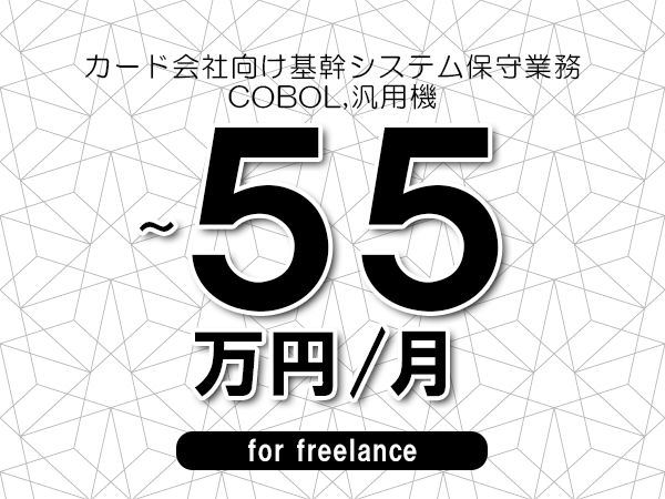 【45～55万円／フリーランス】＜COBOL,汎用機/カード会社向け基幹システム保守業務＞◆完全週休2日制　◆年間休日120日以上　◆出張費用別途支給