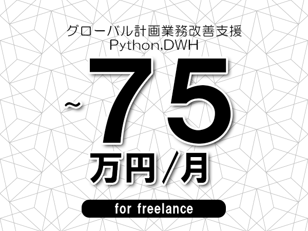【70～75万円／フリーランス】＜Python,DWH/グローバル計画業務改善支援＞◆完全週休2日制　◆年間休日120日以上　◆出張費用別途支給