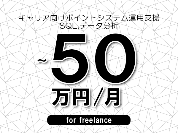 【40～50万円／フリーランス】＜SQL,データ分析/キャリア向けポイントシステム運用支援＞◆完全週休2日制　◆年間休日120日以上　◆出張費用別途支給