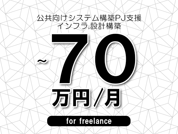 【55～70万円／フリーランス】＜インフラ,設計構築/公共向けシステム構築PJ支援＞◆完全週休2日制　◆年間休日120日以上　◆出張費用別途支給