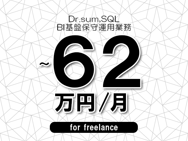 【 52～62万円／フリーランス】＜Dr.sum,SQL│BI基盤保守運用業務＞◆完全週休2日制　◆年間休日120日以上　◆出張費用別途支給