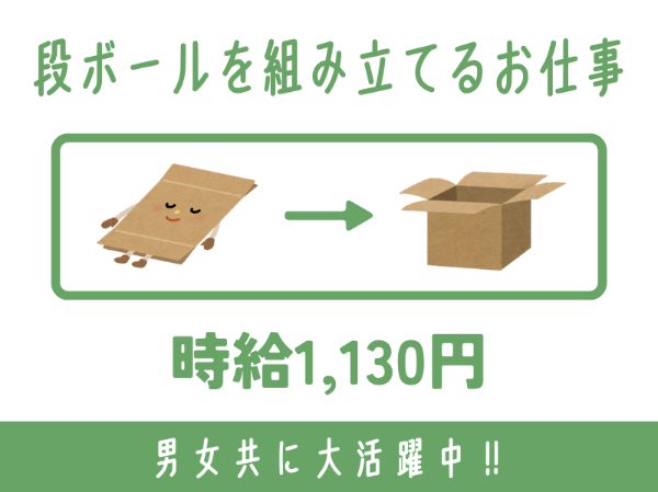 折り畳まれた段ボールを開いて組み立てるだけのお仕事！
