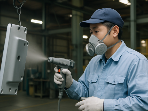 金属製品の塗装と研磨に携わる技能工スタッフ