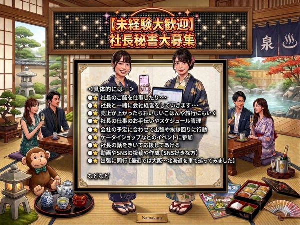 🥯🥯🥯【社長サポート３】💗💛💗””あとわずか！今月末で募集終了の特別枠””～社長の最上級の秘書～１０代～３０代しか働いていない会社の社長の総合的にサポートするお仕事～～（未経験の方が大活躍）×事務×接客の業務！💗💚IONSP３💚💗