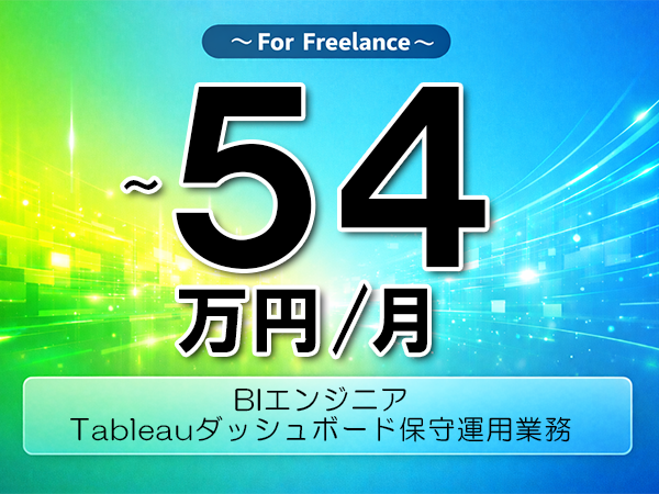 《 ～54万円／フリーランス》Tableau,PowerBI│BIツール保守運用業務▼インボイス未登録OK　▼出張費用別途支給
