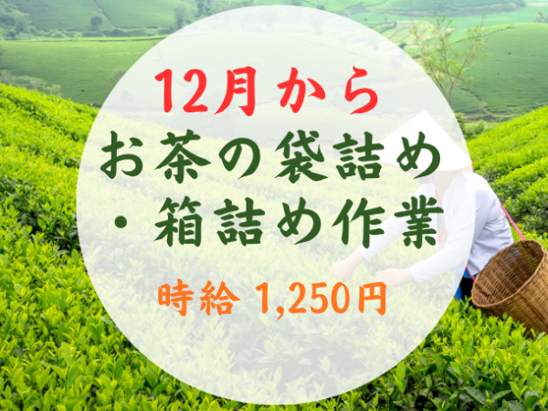 12月からのお仕事♪難しい作業なし！お茶の袋詰め・箱詰めスタッフ(^^)/