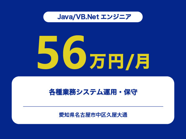★【~56万円/フリーランス】≪Java/VB.Netエンジニア≫各種業務システム運用・保守※30～50代活躍中!!