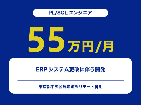 ★【~55万円/フリーランス】≪PL/SQLエンジニア≫ERPシステム更改に伴う開発※30～50代活躍中!!
