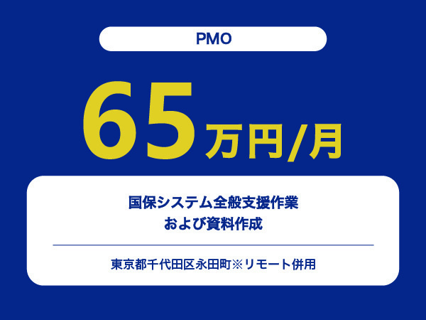 ★【~65万円/フリーランス】≪PMO≫国保システム全般支援作業および資料作成※30～50代活躍中!!