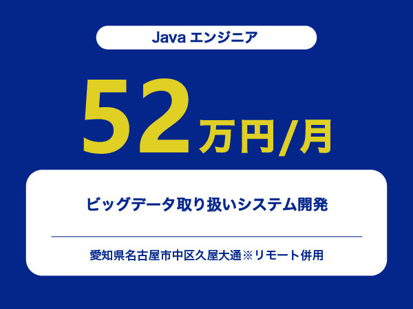 ★【~52万円/フリーランス】≪Javaエンジニア≫ビッグデータ取り扱いシステム開発※30～50代活躍中!!