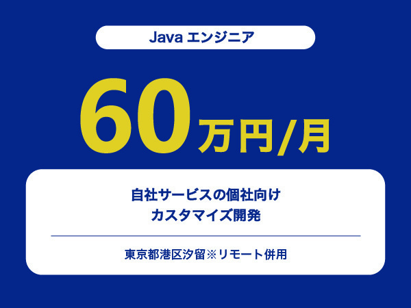 ★【~60万円/フリーランス】≪Javaエンジニア≫自社サービスの個社向けカスタマイズ開発※30～50代活躍中!!