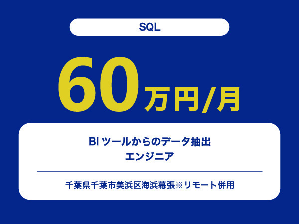 ★【~60万円/フリーランス】≪SQLエンジニア≫BIツールからのデータ抽出※30～50代活躍中!!