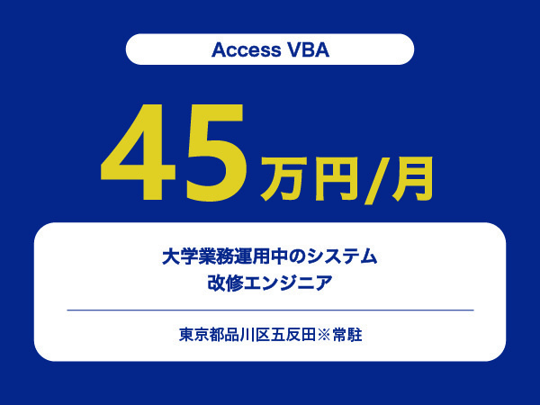 ★【~45万円/フリーランス】≪Access VBAエンジニア≫大学業務運用中のシステムの改修※30～50代活躍中!!