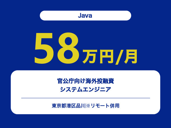 ★【~58万円/フリーランス】≪Java≫官公庁向け海外投融資システムエンジニア※30～50代活躍中!!