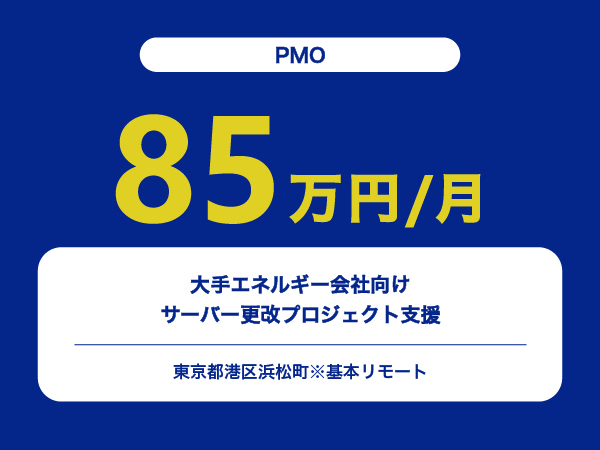 ★【~85万円/フリーランス】≪PMO≫大手エネルギー会社向けサーバー更改プロジェクト支援※30～50代活躍中!!