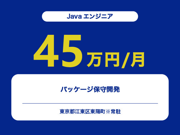 ★【~45万円/フリーランス】≪Javaエンジニア≫パッケージ保守開発※30～50代活躍中!!