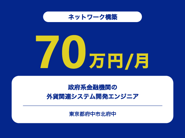 ★【~70万円/フリーランス】政府系金融機関の外貨関連システム開発エンジニア※30～50代活躍中!!