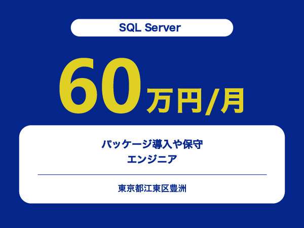 ★【~60万円/フリーランス】≪SQL Serverエンジニア≫パッケージ導入や保守※30～50代活躍中!!